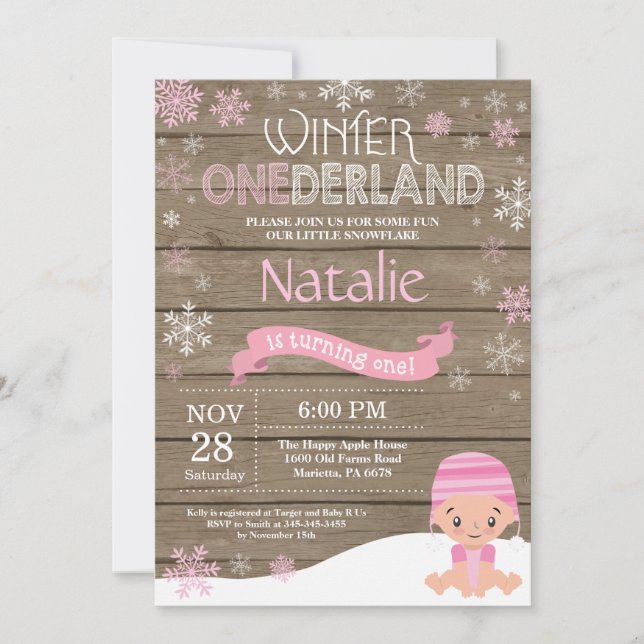 Rustic Winter Onederland 1st Birthday Invitation (Front)
