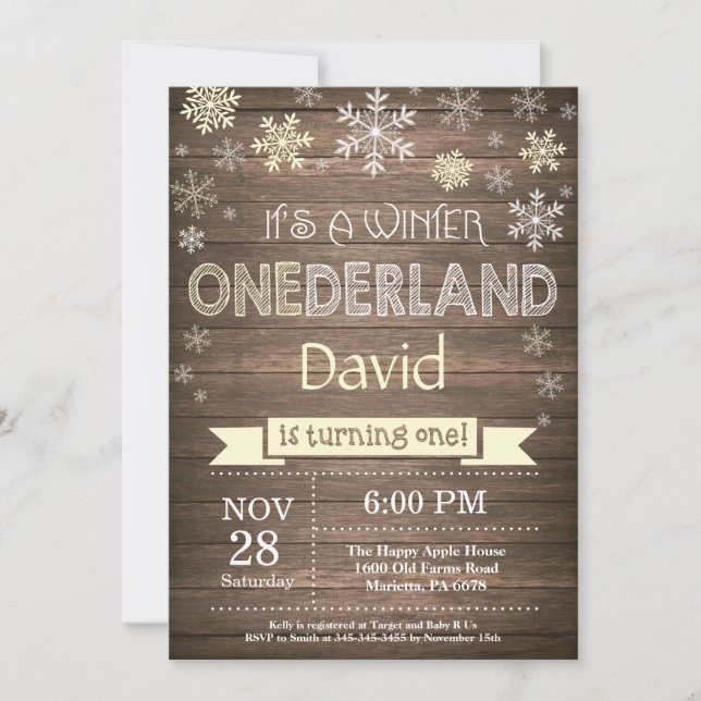 Rustic Winter Onederland 1st Birthday Invitation (Front)