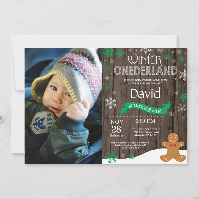 Rustic Winter Onederland 1st Birthday Invitation (Front)