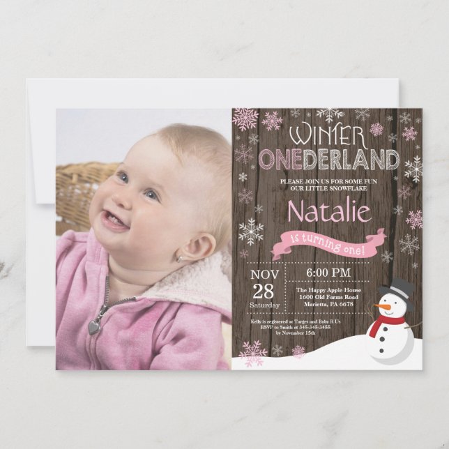 Rustic Winter Onederland 1st Birthday Invitation (Front)