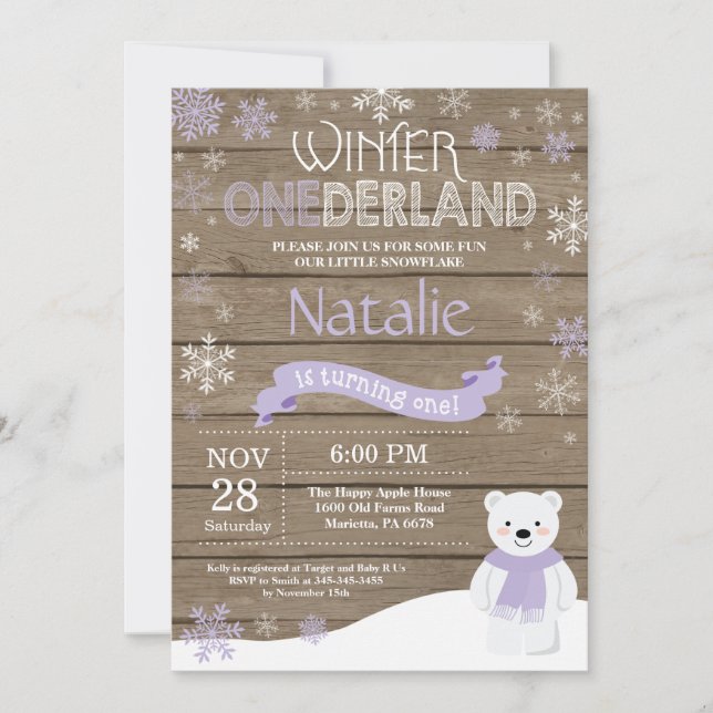 Rustic Winter Onederland 1st Birthday Invitation (Front)