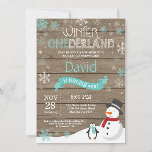 Rustic Winter Onederland 1st Birthday Invitation