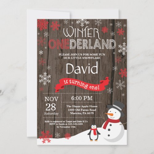 Rustic Winter Onederland 1st Birthday Invitation