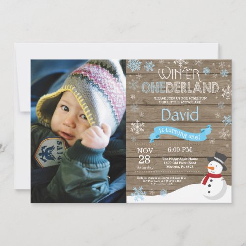 Rustic Winter Onederland 1st Birthday Invitation