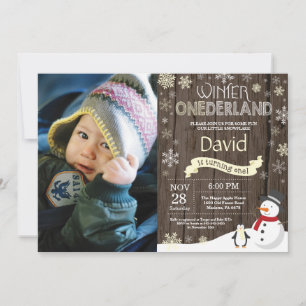 Rustic Winter Onederland 1st Birthday Invitation