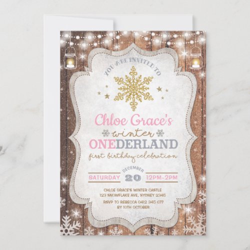 Rustic Winter ONEderland 1st Birthday Party Invitation