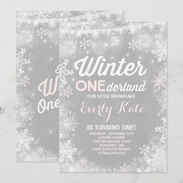 Rustic Winter ONEderland Birthday Invitation (Front/Back)