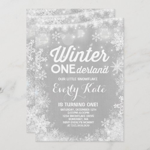 Rustic Winter ONEderland Birthday Invitation White
