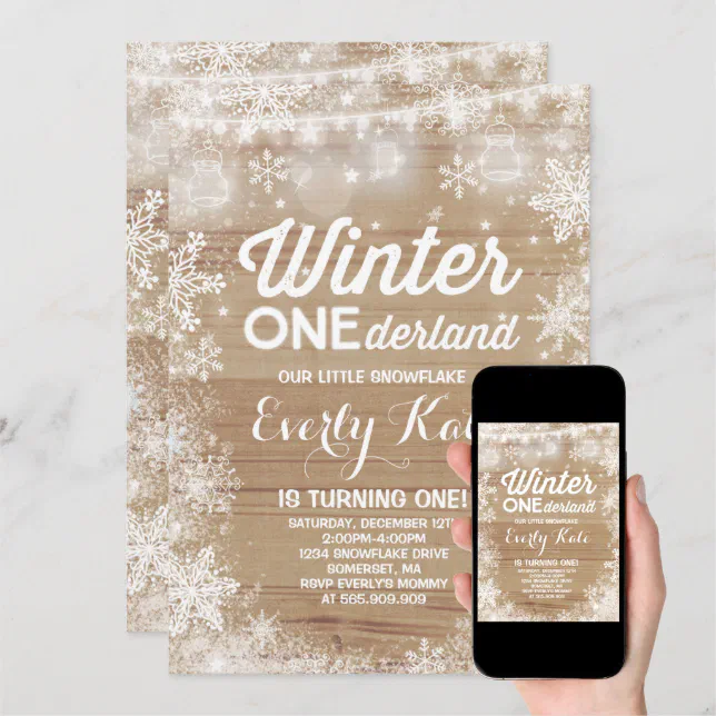 Rustic Winter ONEderland Birthday Invitation White | Zazzle