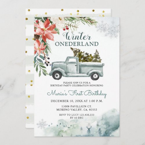 Rustic Winter ONEderland Birthday Party Invitation