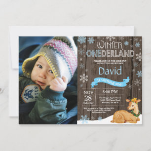 Rustic Winter Onederland Deer 1st Birthday Invitation