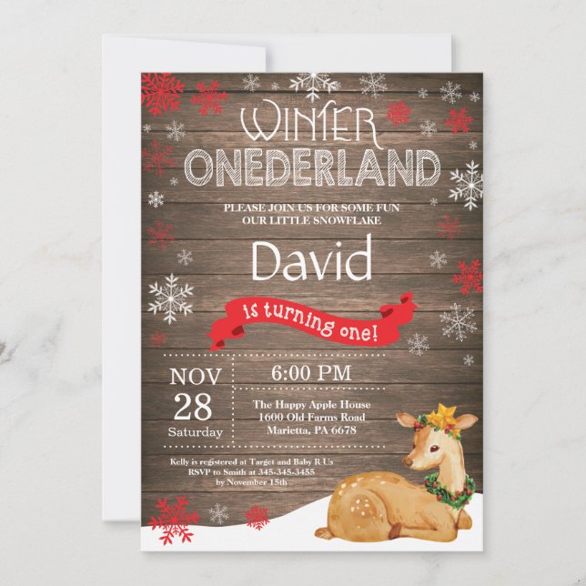 Rustic Winter Onederland Deer 1st Birthday Invitation (Front)
