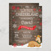 Rustic Winter Onederland Deer 1st Birthday Invitation (Front/Back)