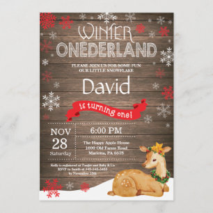 Rustic Winter Onederland Deer 1st Birthday Invitation
