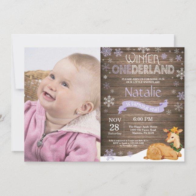 Rustic Winter Onederland Deer 1st Birthday Invitation (Front)
