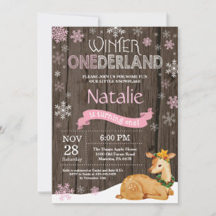 Rustic Winter Onederland Deer 1st Birthday Invitation