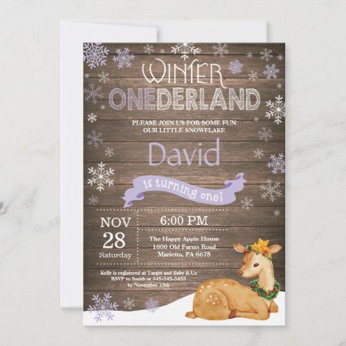 Rustic Winter Onederland Deer 1st Birthday Invitation