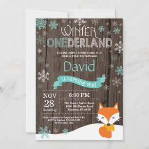 Rustic Winter Onederland Fox 1st Birthday Invitation