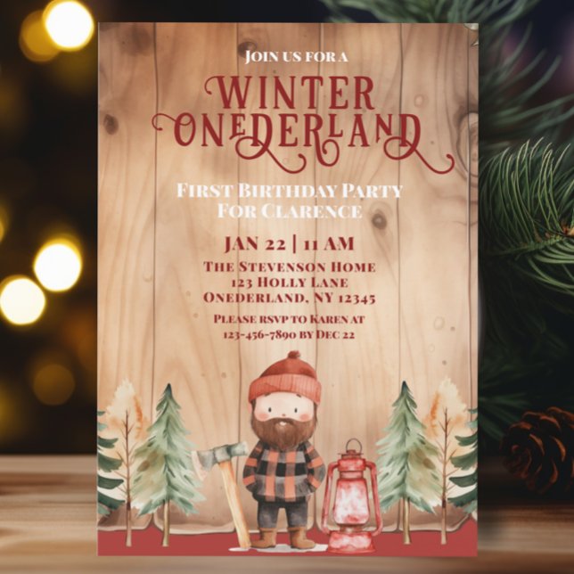 Rustic Winter Onederland Lumberjack Birthday Invitation (Creator Uploaded)