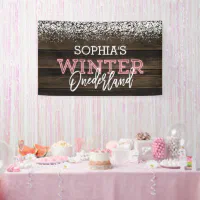 Happy Birthday Banner Winter Onederland Birthday Banner Deer Pink Snow -  Design My Party Studio