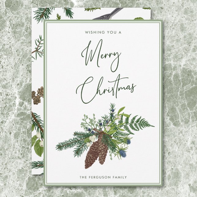 Rustic Winter Pine & Berries Spray Christmas Holiday Card (Rustic Winter Pine & Berries Spray Christmas Holiday Card)