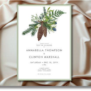 Rustic Winter Pine & Berries Spray Wedding Invitation