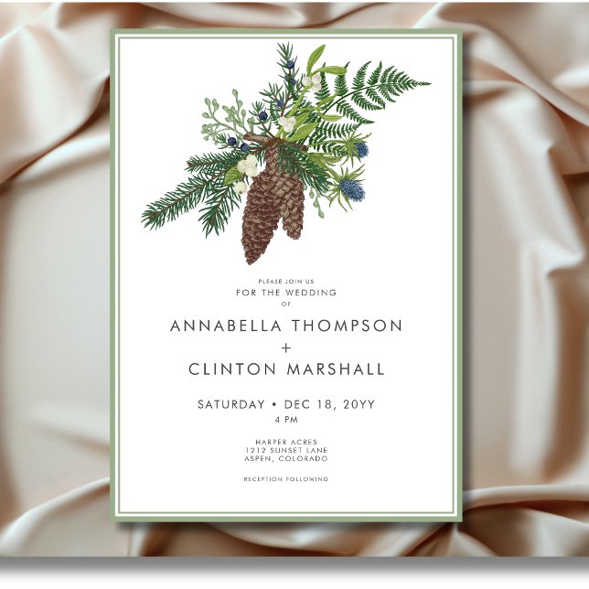 Rustic Winter Pine & Berries Spray Wedding Invitation (Rustic Winter Pine & Berries Spray Wedding Invitation)