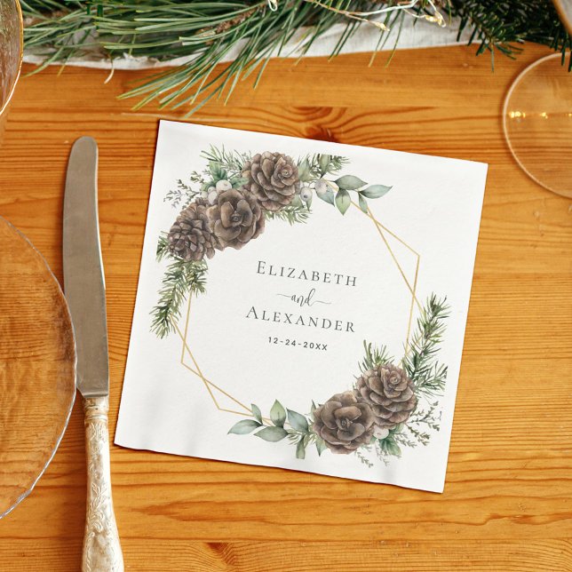 Rustic Winter Pine Cone Greenery Wedding Napkins (Creator Uploaded)