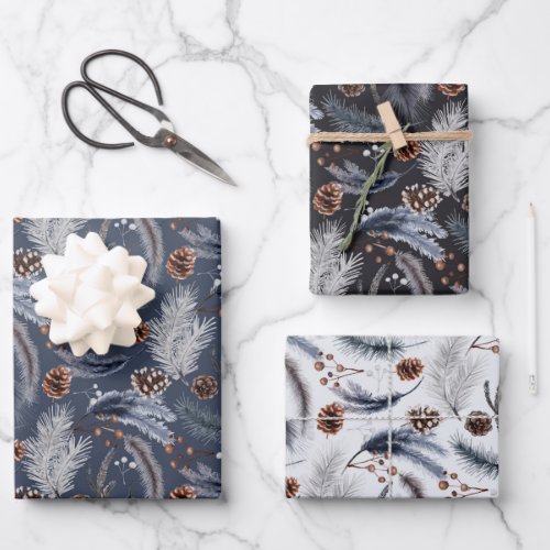 Rustic Winter Pine Cones Spruce Leaves Branch Wrapping Paper Sheets