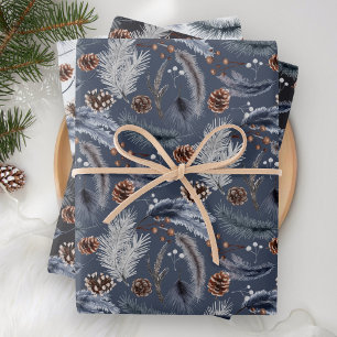 Rustic Winter Pine Cones Spruce Leaves Branch Wrapping Paper Sheets