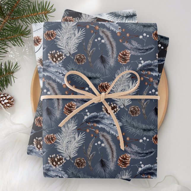 Rustic Winter Pine Cones Spruce Leaves Branch Wrapping Paper Sheets (Creator Uploaded)