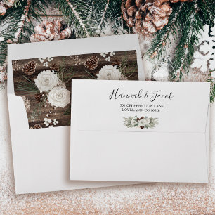 Rustic Winter Pine Floral Wedding Return Address Envelope