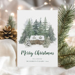 Rustic Winter Pine Forest Cabin Christmas Holiday Card<br><div class="desc">This rustic woodland Christmas card has a winter watercolor scene with a cabin nestled in the snowy pine forest,  with handwriting script and a simple personalized message. Check out the collection for more matching products,  and feel free to contact me through Zazzle Chat for design tweaks or more products.</div>