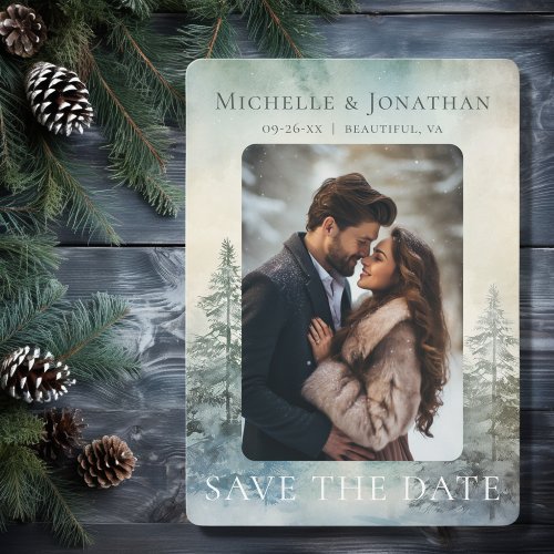Rustic Winter Pine Forest Woodland Photo Wedding Save The Date