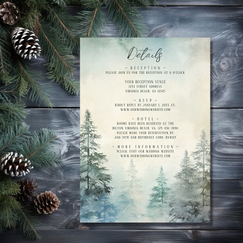 Rustic Winter Pine Forest Woodland Wedding Details Enclosure Card