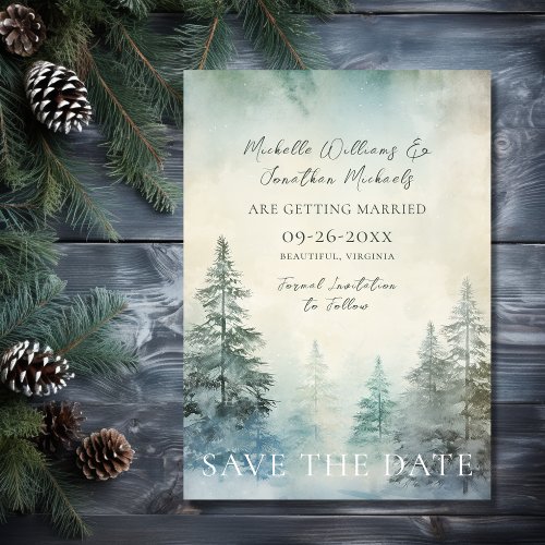 Rustic Winter Pine Forest Woodland Wedding Save The Date