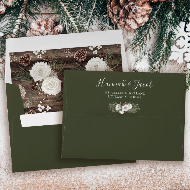 Rustic Winter Pine Sage Wedding Return Address Envelope (Creator Uploaded)