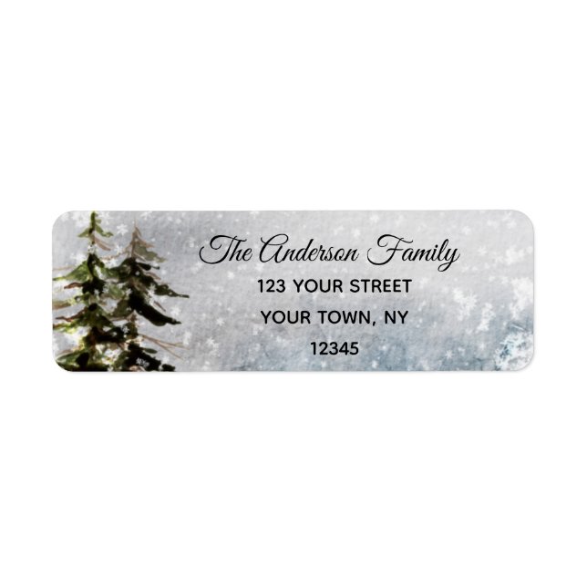 Rustic Winter Pine Snow Return Address Label (Front)
