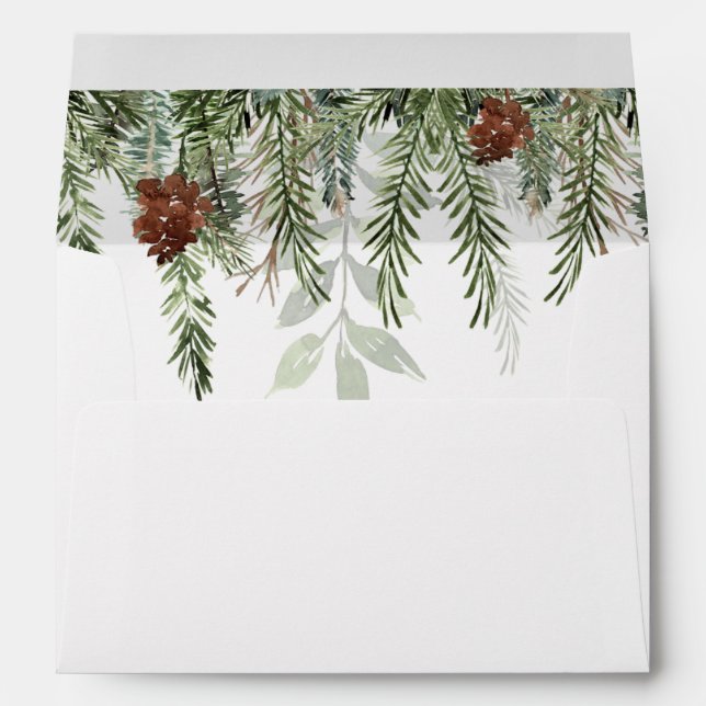 Rustic winter pine tree acorns envelopes 5x7 card (Back (Bottom))