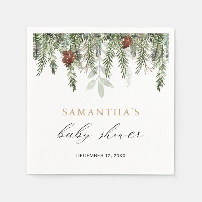 Rustic winter pine tree acorns napkins (Front)