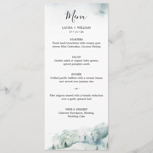 Rustic Winter Pine Tree Christmas Wedding Dinner Menu