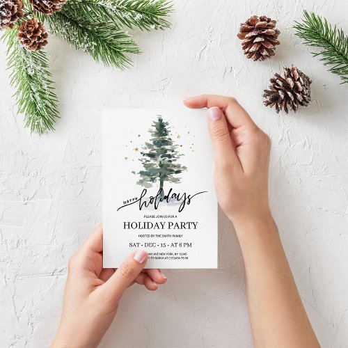 Rustic Winter Pine Tree Holiday Party Invitation