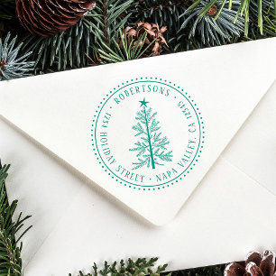 Rustic Winter Pine Tree Return Address Rubber Stamp