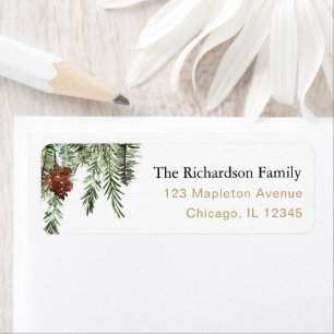 Rustic winter pine trees acorns label