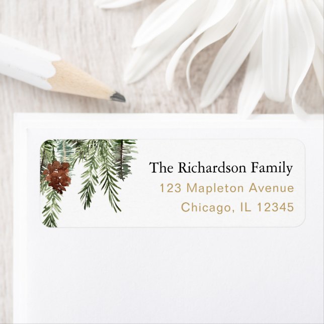 Rustic winter pine trees acorns label (Insitu)