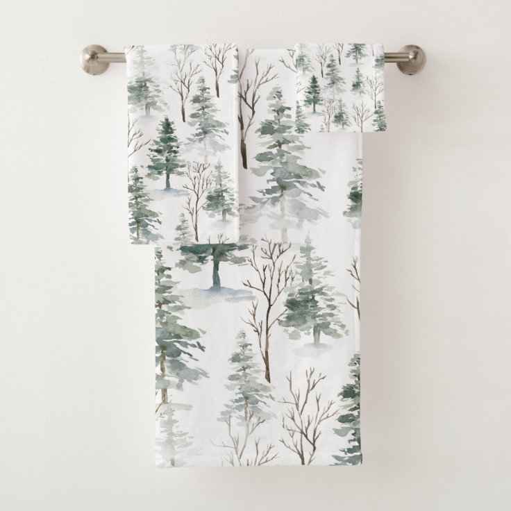 Rustic Winter Pine Trees Bath Towel Set Zazzle
