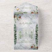 Rustic Winter Pine Trees Botanical Lantern Wedding All In One Invitation (Outside)