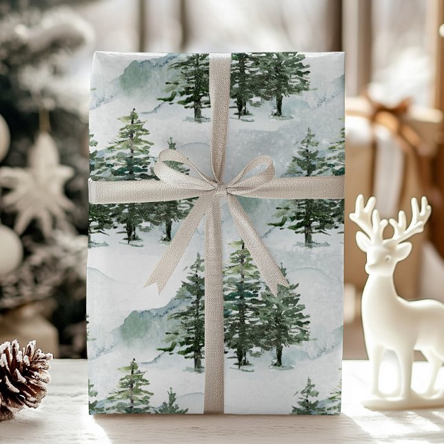 Rustic Winter Pine Trees Evergreen Forest Wrapping Paper (Creator Uploaded)