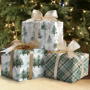 Rustic Winter Pine Trees Forest Christmas Holiday Wrapping Paper Sheets
