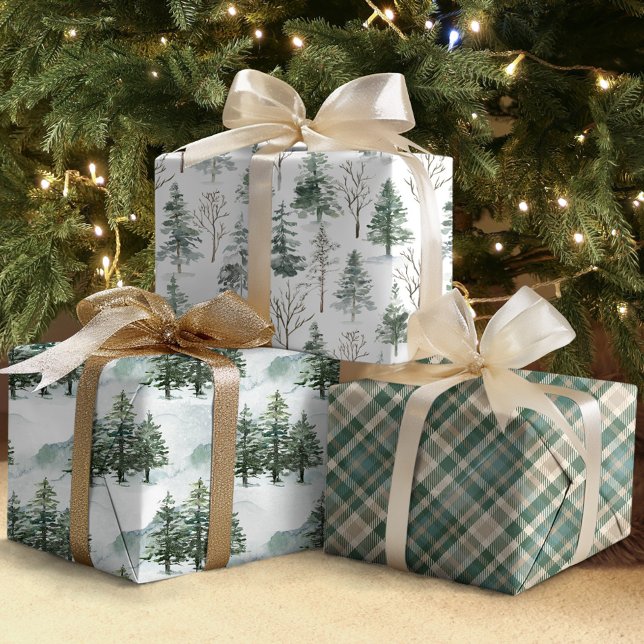 Rustic Winter Pine Trees Forest Christmas Holiday Wrapping Paper Sheets (Creator Uploaded)
